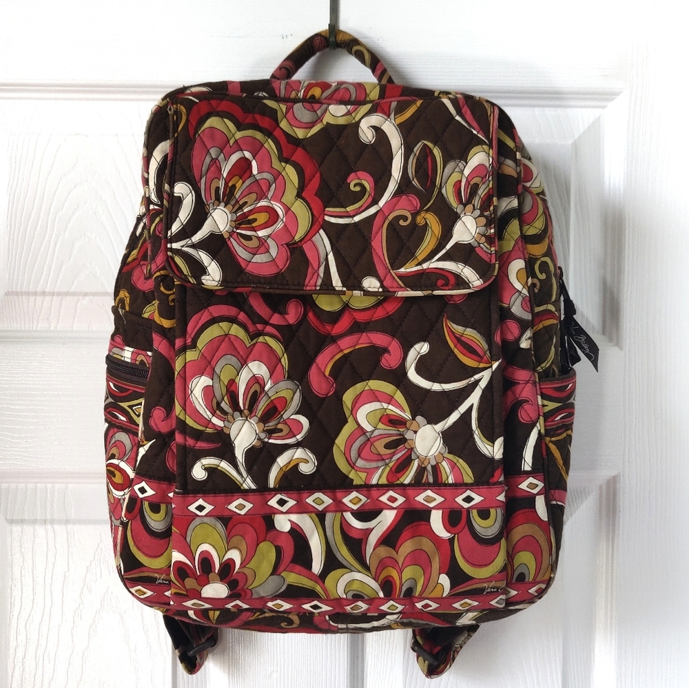Vera Bradley Backpack Pucinni Floral Paisley Pattern Brown, Pink, and Green